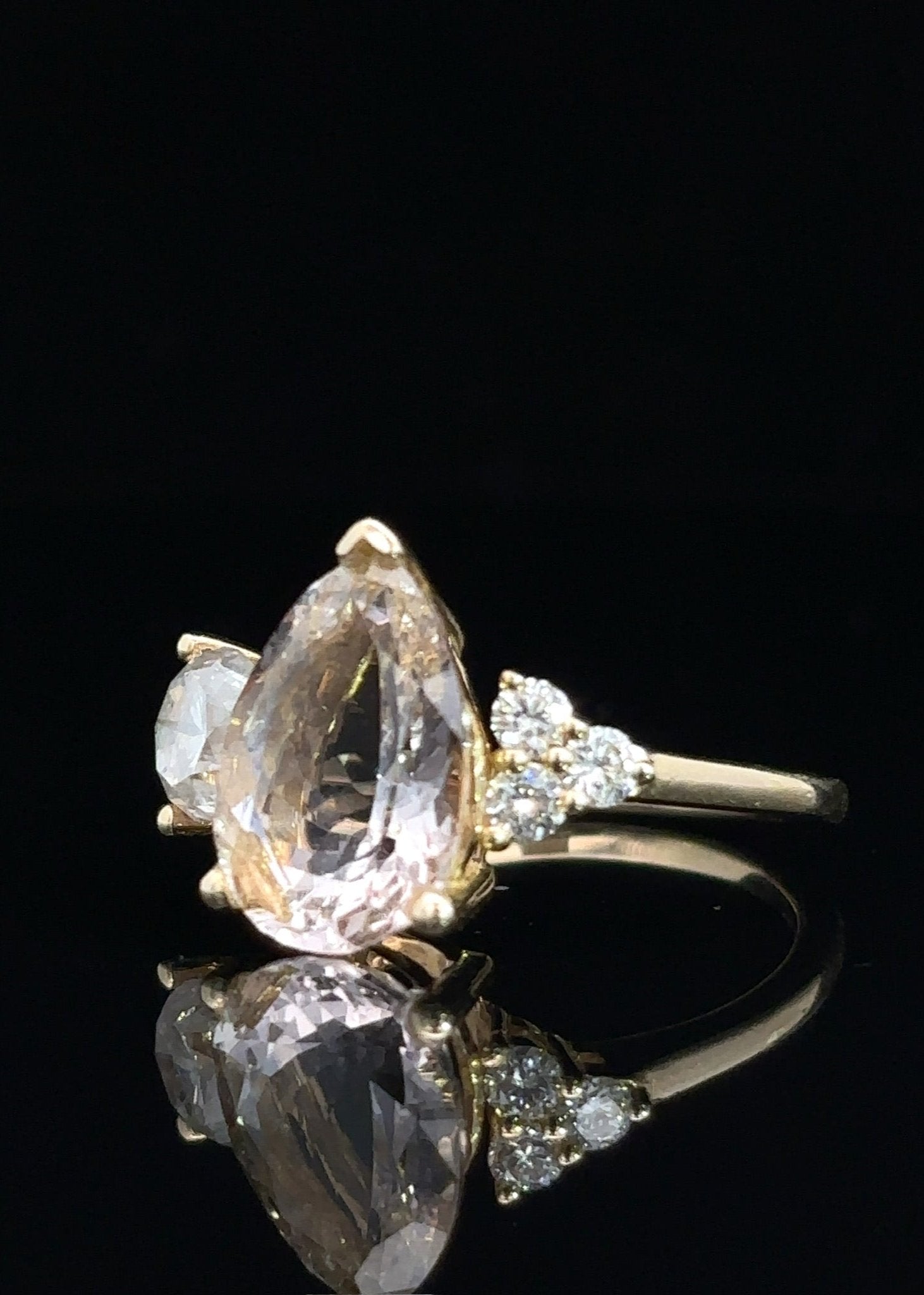One&Only Milky Diamond Pear Shape Morganite Ring - SIA Jewelry
